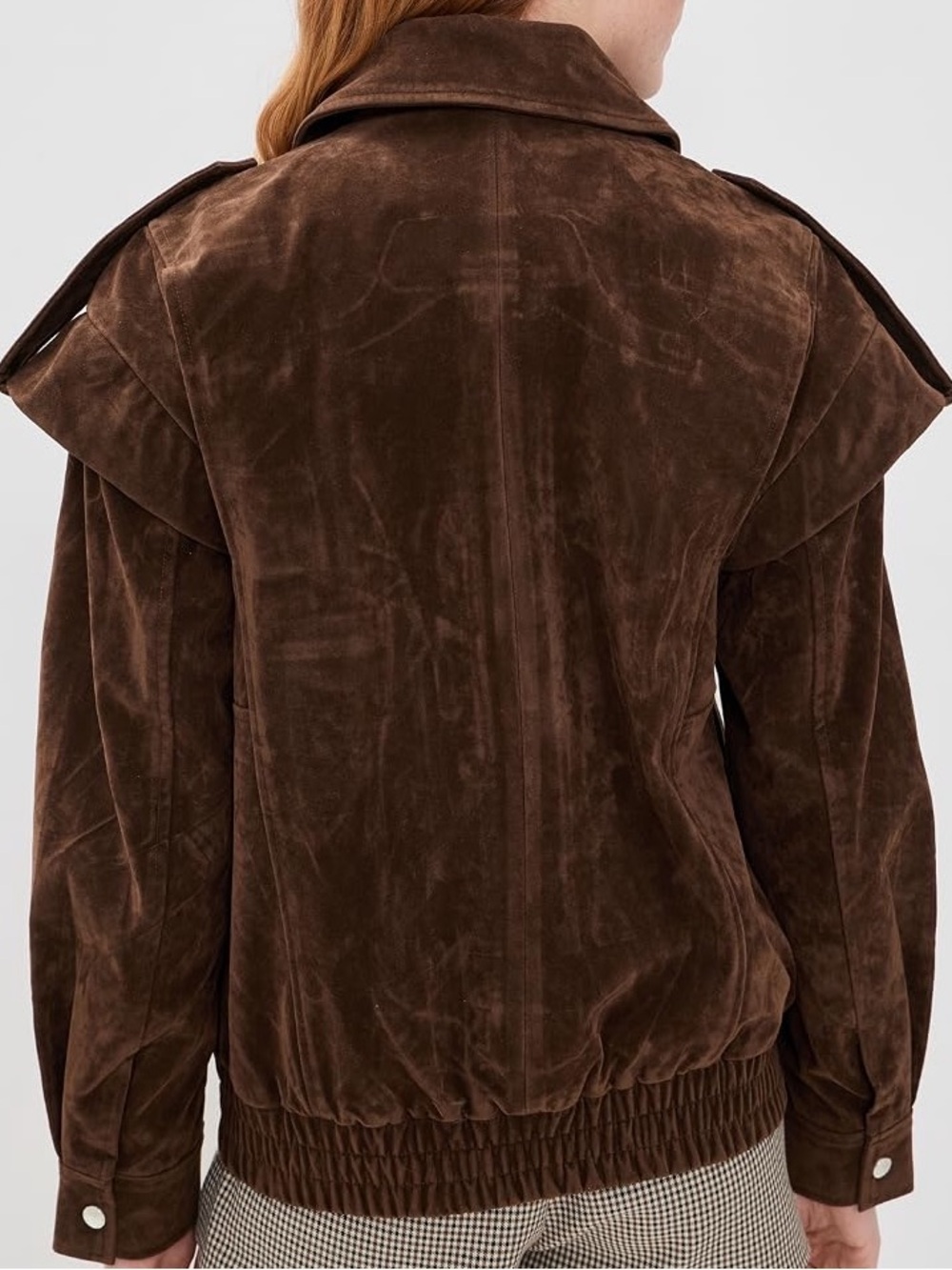 Avec Les Filles Faux Suede Layered Bomber Jacket size Medium Brunette - Picture 2 of 12
